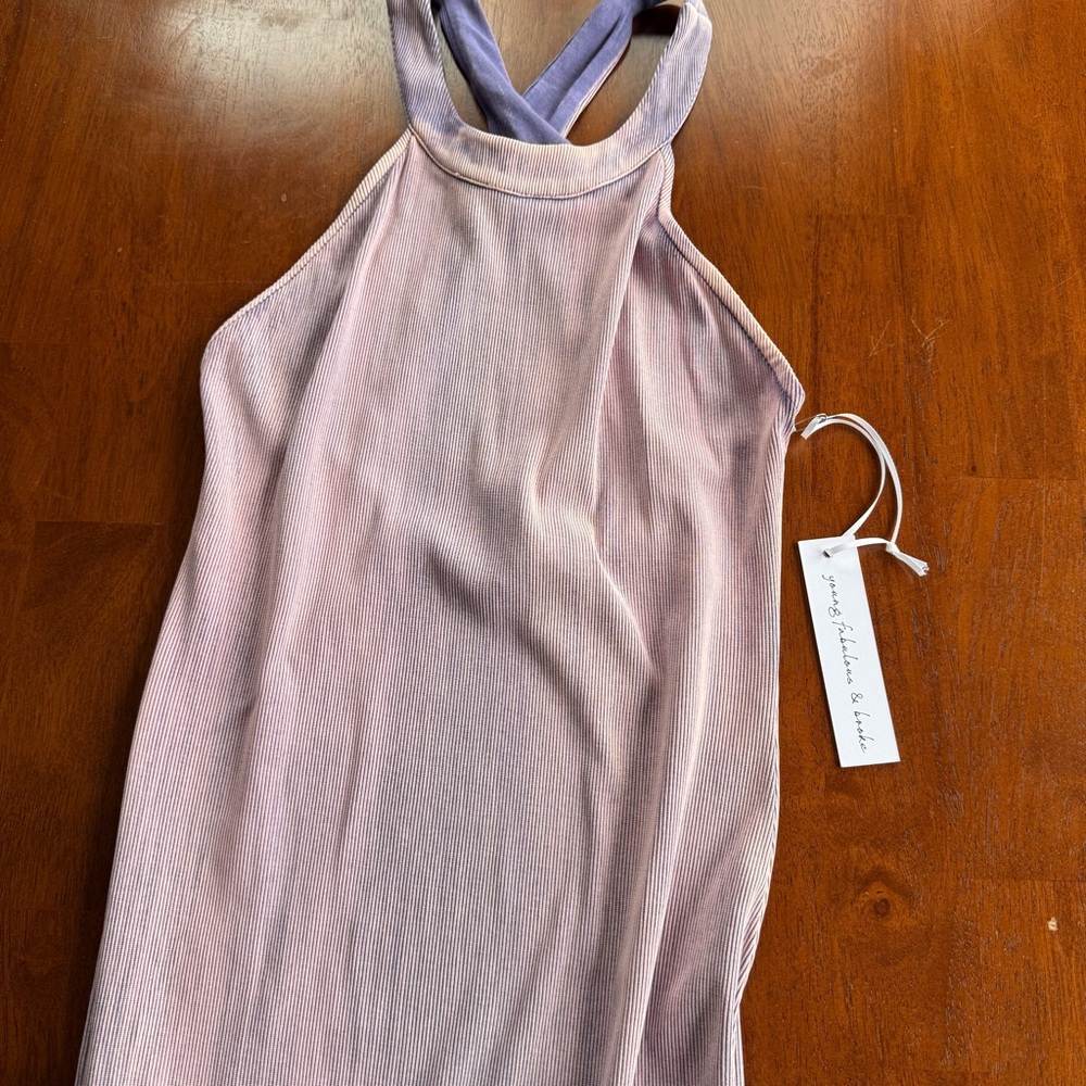 Young Fabulous & Broke Purple Mineral Wash Ribbed Criss-Cross Midi Dress M, NWT - Picture 5 of 10